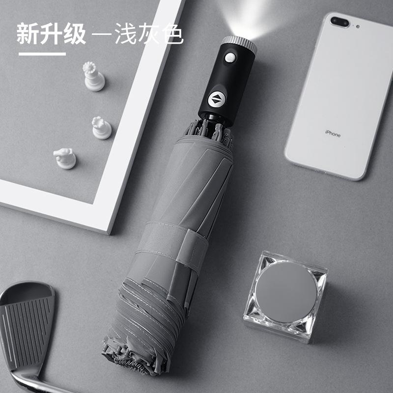 Tri-fold Automatic Reverse Umbrella, Hemming Reflective LED Umbrella Can Be Added