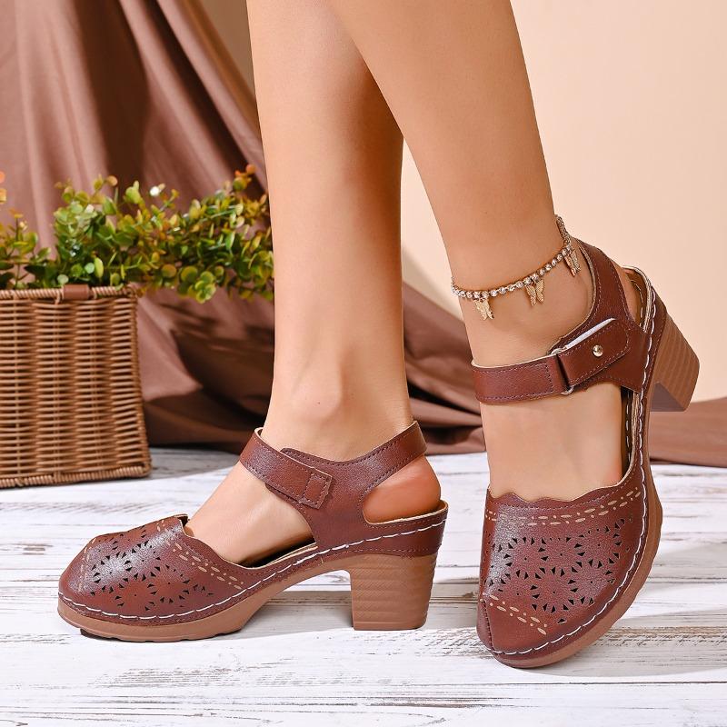 Cross-border Foreign Trade Large Size Baotou Sandals Women's 2026 New Summer Block Heel Hollow Light High Heel Women's Sandals
