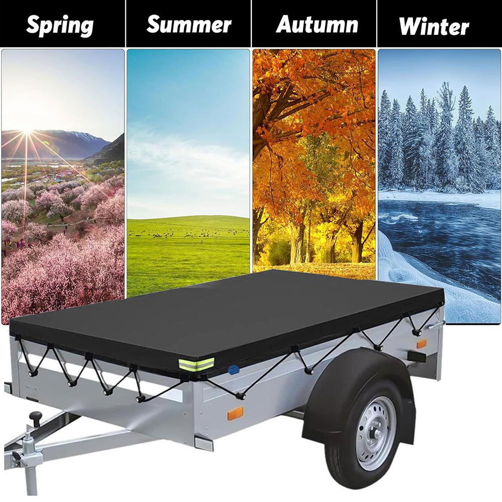 1pcs 420D Oxford Trailer Tarpaulin With Reflective Strips Waterproof Windproof Truck Canopy Anti-UV Cover 214x122x13cm Fittings