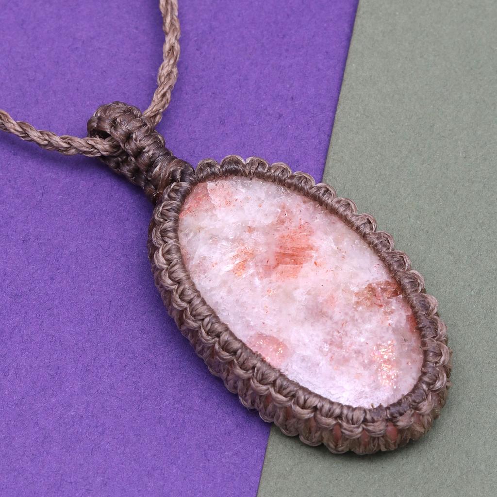 Sunstone Macrame Necklace Handmade Natural Bohemian Crystal Choker Healing