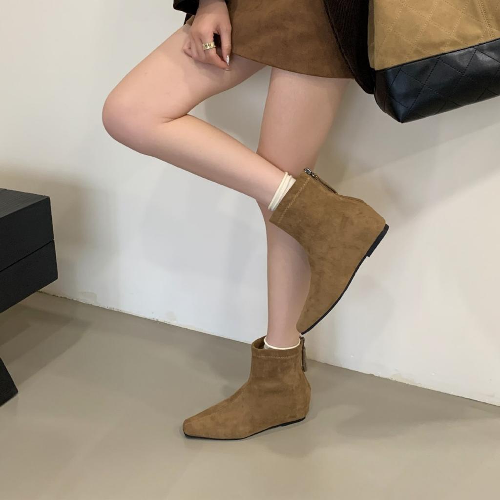 2025 New Small Square Head Suede But Knee Thin Inner Slope Heel Martin Women's Short Boots