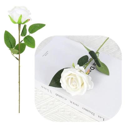 Fleur Artificielle Rose Velours Branche Unique Décorations pour un Vase de 50 cm - Blanc