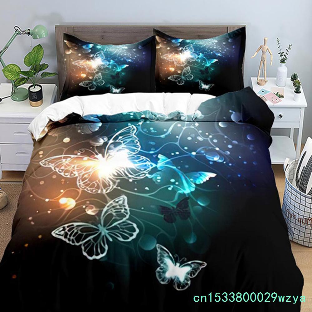 3D Bunter Schmetterling Bettbezug Natürliches Blumen- und Schmetterlingsmuster Bettwäscheset für Mädchen Frauen Mikrofaser mit Kissenbezügen