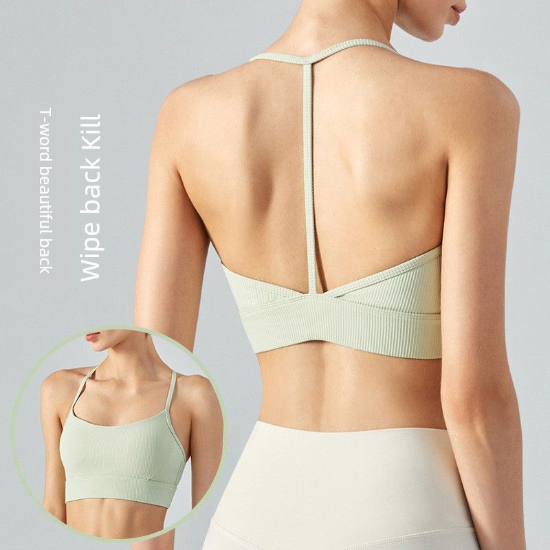 With Chest Pad Spring and Summer New Arrival T Shape Back Exercise Underwear Bra Running Shockproof Female Gym Top Outwear Beauty Back