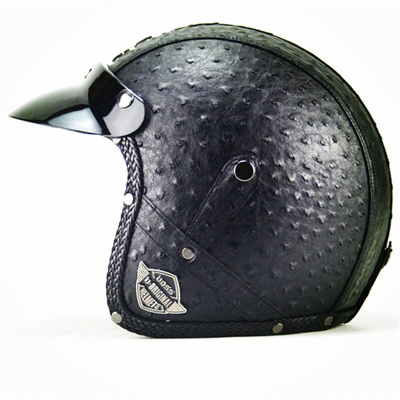 Open Face Retro Helmet Motorcycle Helmet Vintage Retro PU Leather Motocross Scooter Jet Glasses