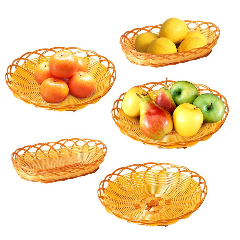 1PC Bamboo Vine Fruit Frame Plastic Rotundity Fruit Shop Ellipse Tray Storage Basket Weaving Supermarket Fruit Basket