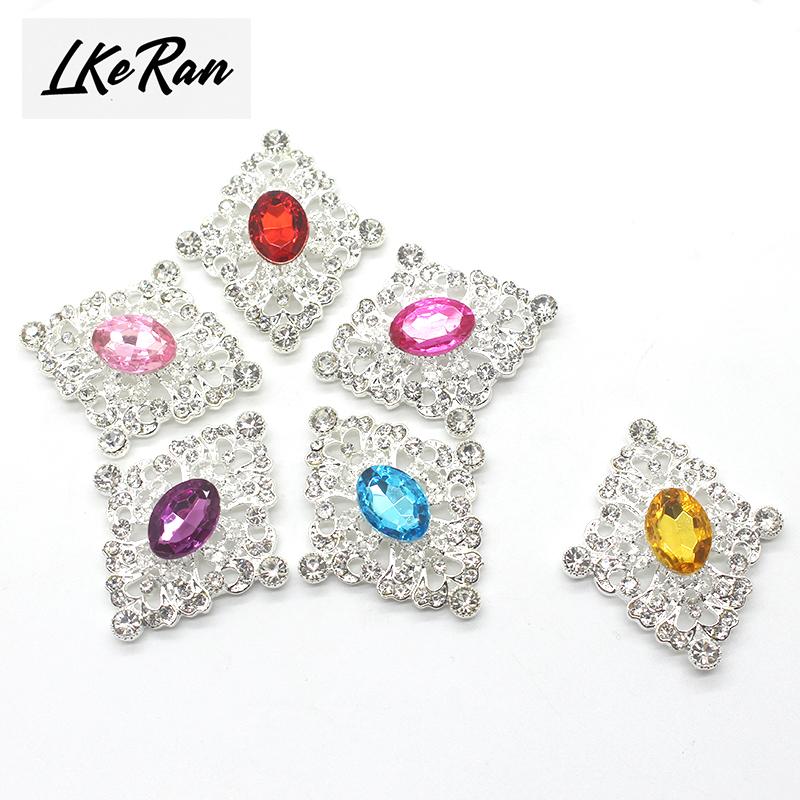 New Fashion 10Pcs 40*46mm Metal Acrylic Crystal Rhinestone Buttons For Craft Embellishment Diy Clothing Decorative Accessories