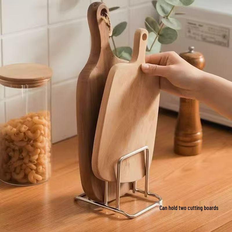 Stainless Steel Double Slot Cutting Board Storage Rack - Stable Home Kitchen Organizer