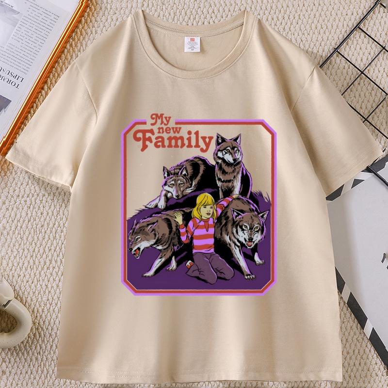 My New Family Wolf Tshirt Unisex WOMEN Vintage Cotton Short Sleeve T Shirt Funny T Shirts Comfortable Round Neck Graphic Tees Tops