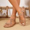 Fashion 2025 Fashion Elastic Band Women's Sandals Summer New Casual Plus Size Crystal Floral Best Seller Light Soft Bottom Flat Sandals