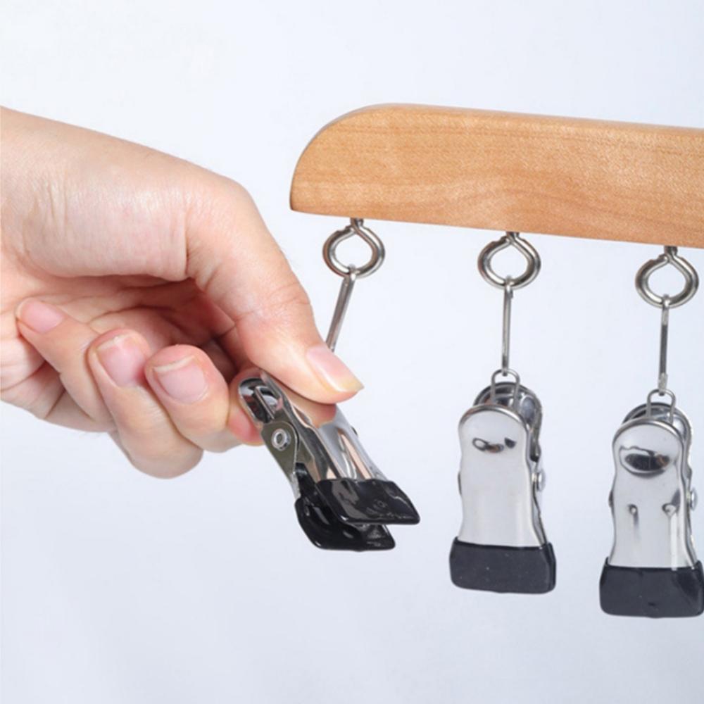 12 Clips Socks Hat Organizer Home Wooden Sling Clothes Hangers Metal Stainless Steel Drying Clips Panties Drying Clothespin