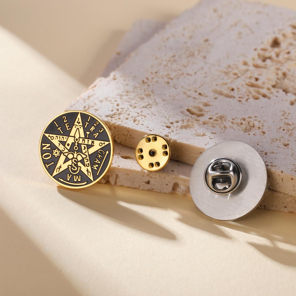 Witchcraft Pentagram Gothic Brooches Stainless Steel Tetragrammaton Pins Shirt Suit Badge Amulet Accessories Je Jewelry
