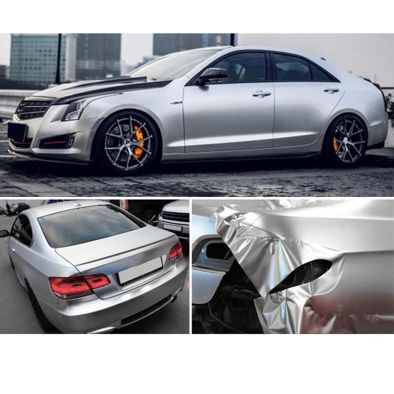 30*150cm Auto Karosserie Folie Satin Matt Chrom Metallic Silber Vinyl Folie Auto Aufkleber Decal Auto Styling Wrap Folien Rolle