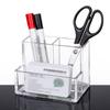 Clear Pen Holder Box Make Up Brush Bucket Cosmetic Organizer Student Desk Pen Container Storage Box 3 Grids Plastic
