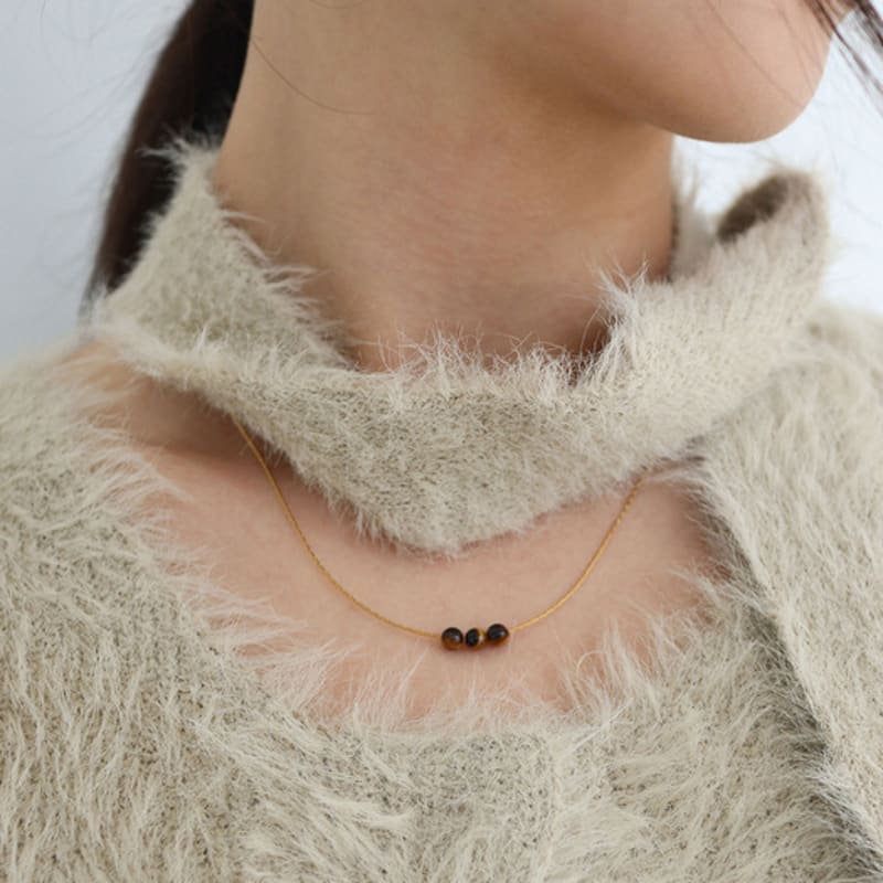 

modernlike 14k gold-filled silver triple amber tiger eye necklace Silver (Silver 925)