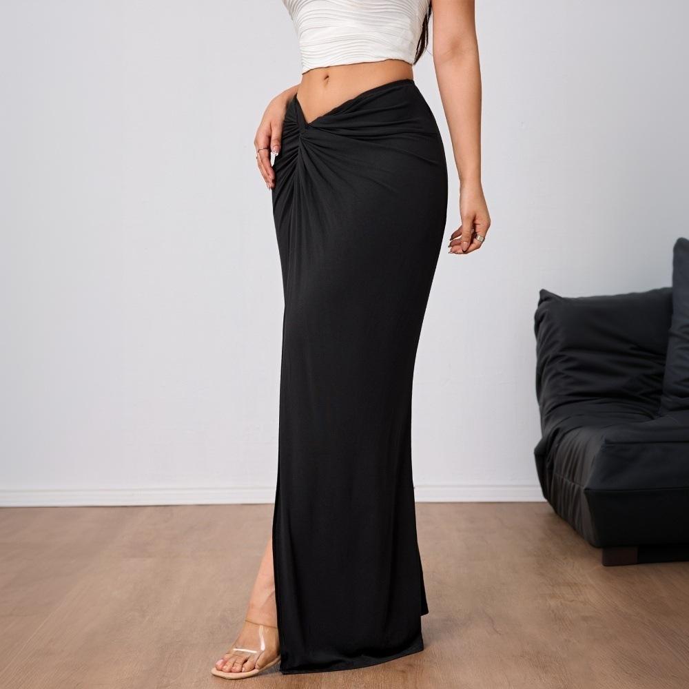 Women S High-End Elegant Skirt New Spring-Summer High-Waisted Slit Midi Skirt S