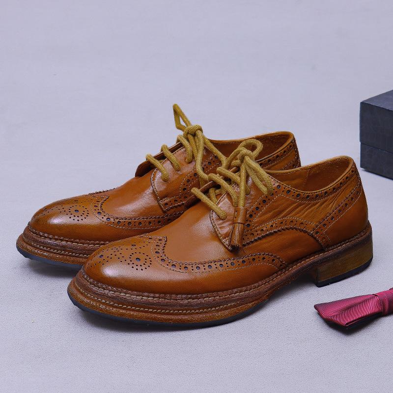 Men's Horse Leather Genuine Brock Carved Leather Bottom Goodyear Business Dress Shoes