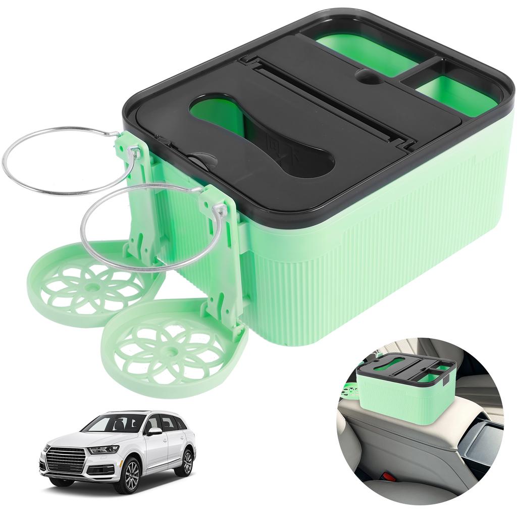 Auto Mittelarmlehne Aufbewahrungsbox mit 2 klappbaren Getränkehaltern Multifunktional Universal Auto Armlehne Taschentuchbox Autoinnenraumzubehör