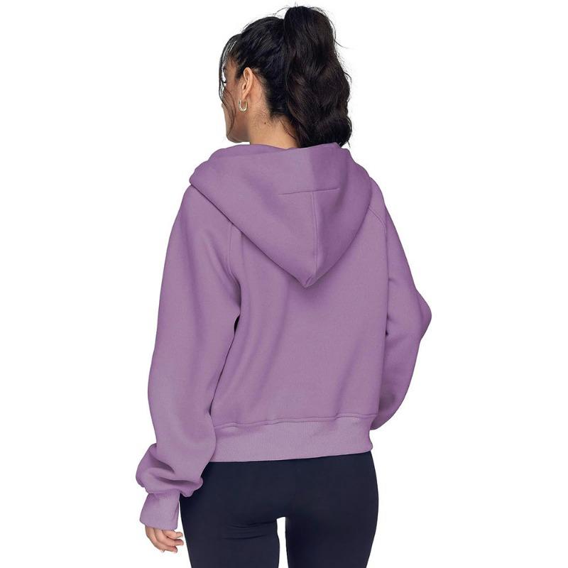 Autumn and Winter Zipper Casual Loose Hoodies Women Tops Fashion Solid Long Sleeve Crop Sweatshirts Women Pocket Simple Office Ladies Hooded 25179