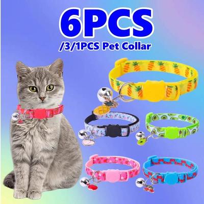 6/3/1PCS Pet Cat Collar Bell Fruit Style Wear Buckle Necktie Dog Collar Bells Cat Necklace For Kitten Puppy Dog Cat Pet Supplies Pet Accessories