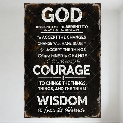 Vintage Distressed Serenity Prayer Metal Tin Sign - Rusty Edge Art Poster for Home Bar Man Cave Cafe Decor