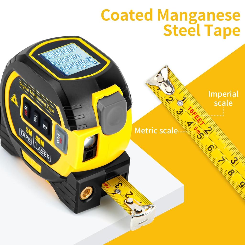 The Almighty Ruler 3-in-1 Laser Measuring Tape, 40/60m Digital Measuring, Laser Measuring Tool, Handheld Electronic Digital Tape Measure with LED