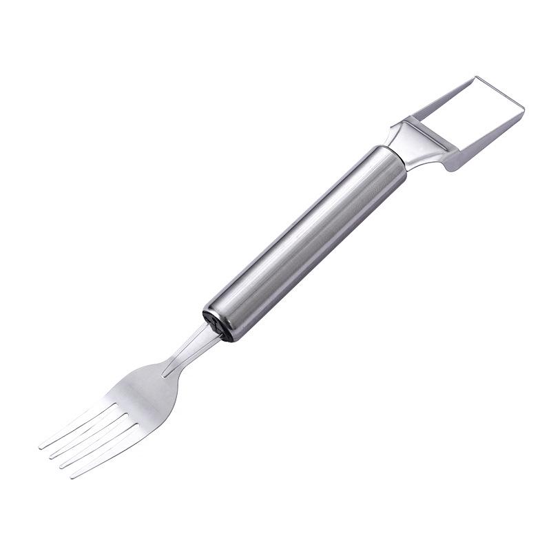 Stainless Steel Watermelon Slicer & Dicer with Fork & Spoon - Home Use Melon Cutting Tool & Meat Scooper