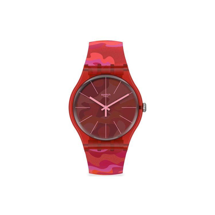 Swatch Originals Series Quartz Movement Casual Quartz Watch Camouflage Flame Unisex watches Red SUOR116 Red