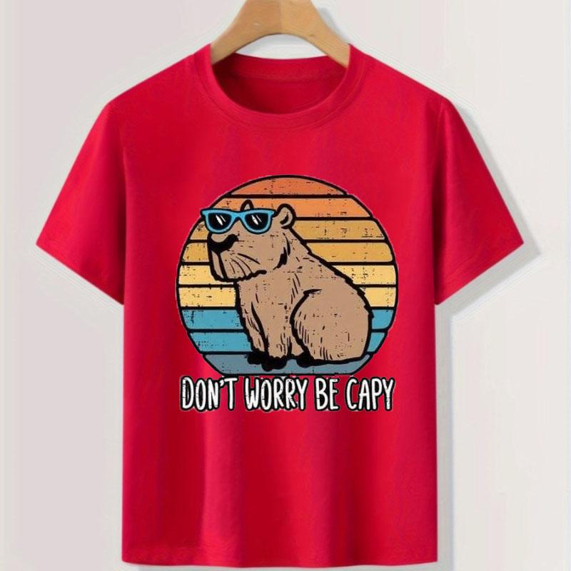 Don't Worry Be Capy Printed Colorful T-shirts for Teenagers and Children Summer Boy and Girl Casual Loose Short Sleeve T-shirt