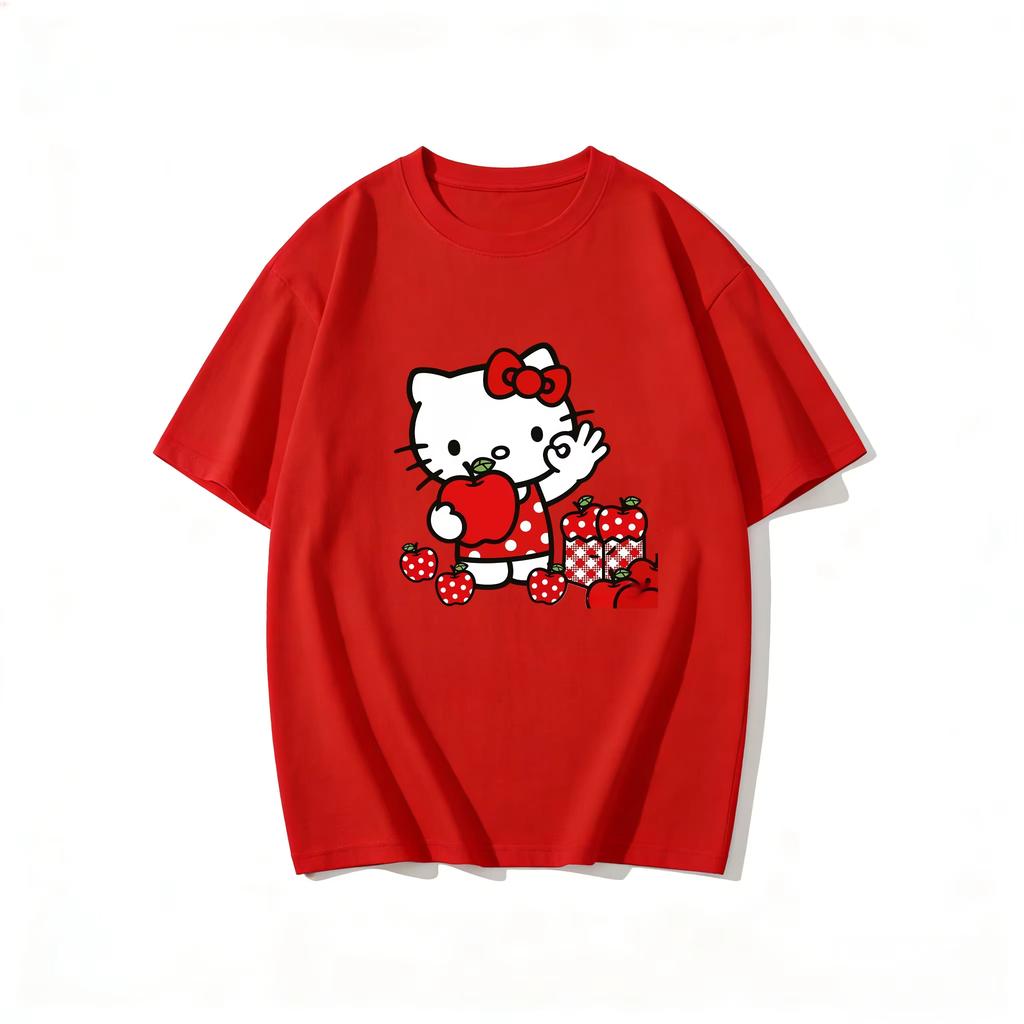 2026 New Summer HelloKitty Cute Graphic Tee Casual Short Sleeve Cotton Top for Women Girls Kawaii Cartoon Print Streetwear
