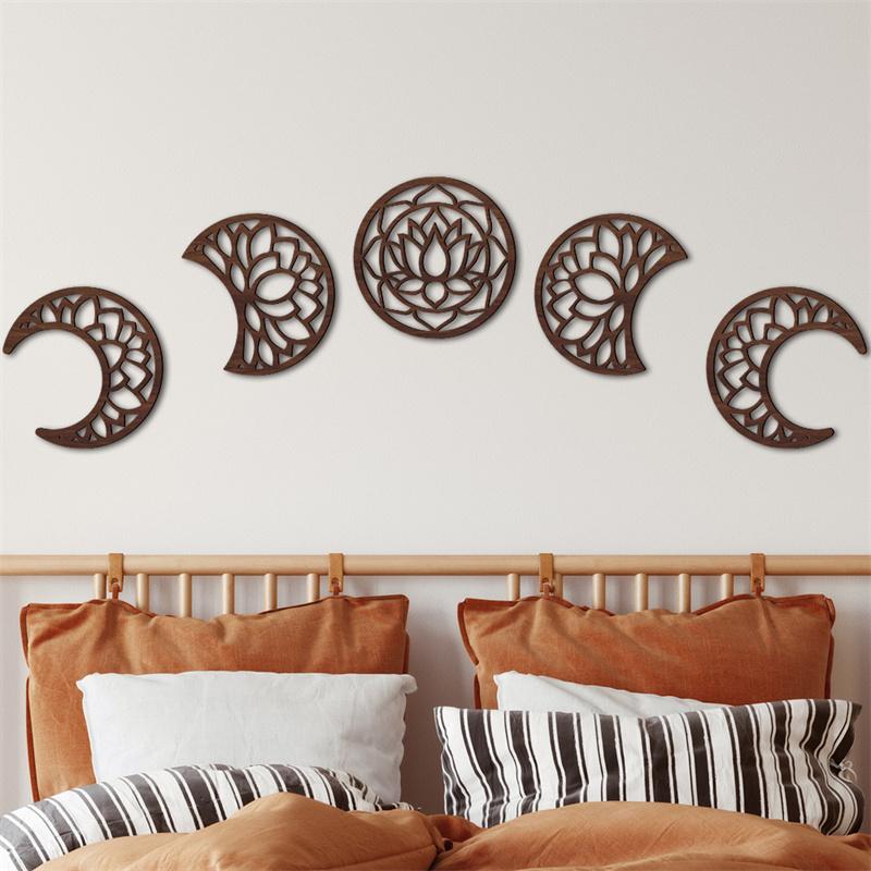 5 Stück Mondphasen Wanddeko Hängende Holzmond Wandkunst Nordische Mondphasen Wandkunst Boho Monddeko Für Zimmer Bar Ornament