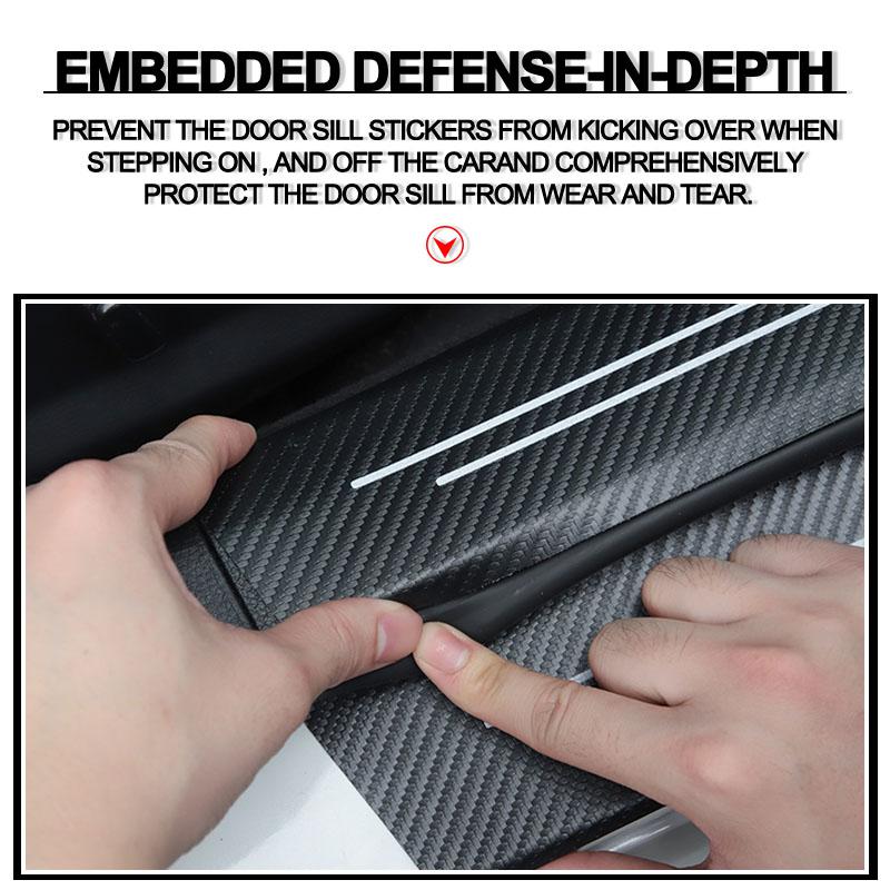 4Pcs Carbon Fiber Car Door Sill Protection Sticker Anti-scratch Refit Sticker For Porsche 911 918 928 944 968 Boxster Cayenne Macan Panamera
