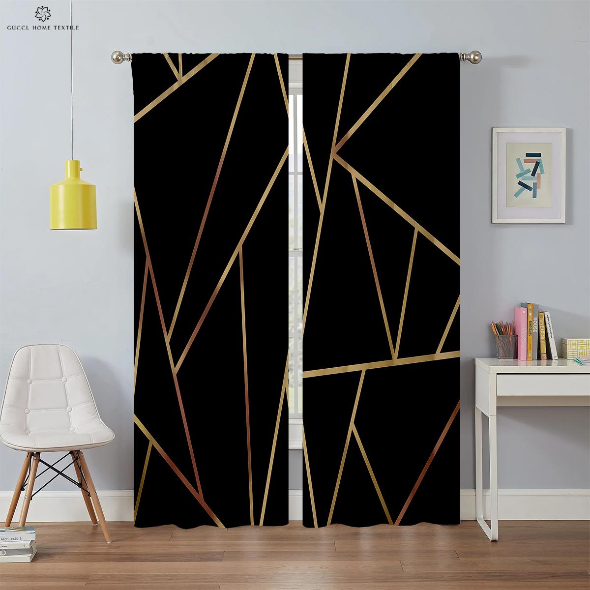 

Простые геометрические креативные узоры занавесок, карнизы для карнизов, современные украшения для дома, спальня, гостиная, кухня W50xH130(CM)x2PCS&Grommet Top