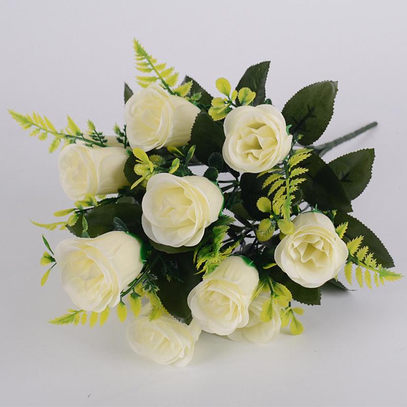 43cm Rose Silk Bouquet Rose Artificial Flowers 12 Heads Bridal Wedding Home Party Decoration Fake Flowers Artificial Flowers