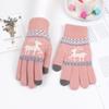 Korean Style Women's Warm Touch Screen Wool Gloves with Elk Print - Autumn/Winter Fashion, Christmas Couple Edition.
