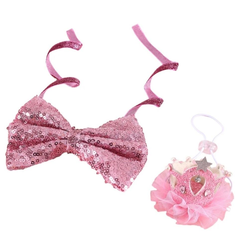 2Pcs/Set Creative Pet Sequin Bow Tie Adjustable Pet Crown Collar Pet Headpiece  Pet birthday Costume