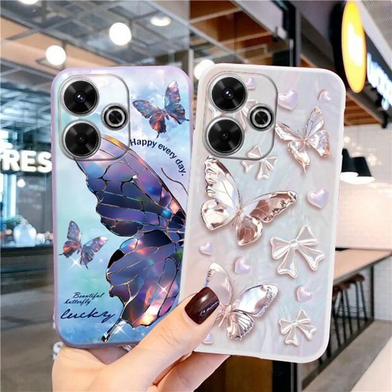 Butterfly Soft Silicone Case For Redmi Note 13 Pro 13C 14 Poco C65 Samsung A55 M35 S24 Xiaomi iPhone Huawei Honor 200 Realme 9 Camera Shockproof Cover