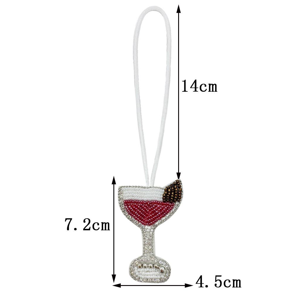 

Creative Tall Glass Cocktail Hanging Rope Keychain 3d Handmade Rhinestone Beaded Patches Crystal Bag Lanyard Hanging Decoration