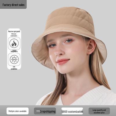 Pălărie tip găleată reversibilă din bumbac cu puf, stil coreean, pentru femei - Toamnă/Iarnă, cu bor larg, impermeabilă, protecție solară, călduroasă.