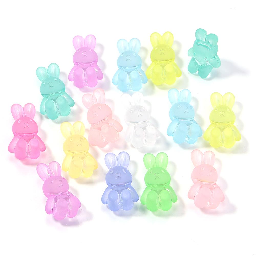 30PCS Clear Frosted Transparent Cartoon Rabbit Beads Horizontal Hole Loose Acrylic Beads DIY Mobile Phone Chain Pendant Ornament