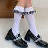 Summer Thin Long Socks Women Solid Color White Lace Ruffles JK Stockings Synthetic Fiber Korean Style Stretch Calf Socks