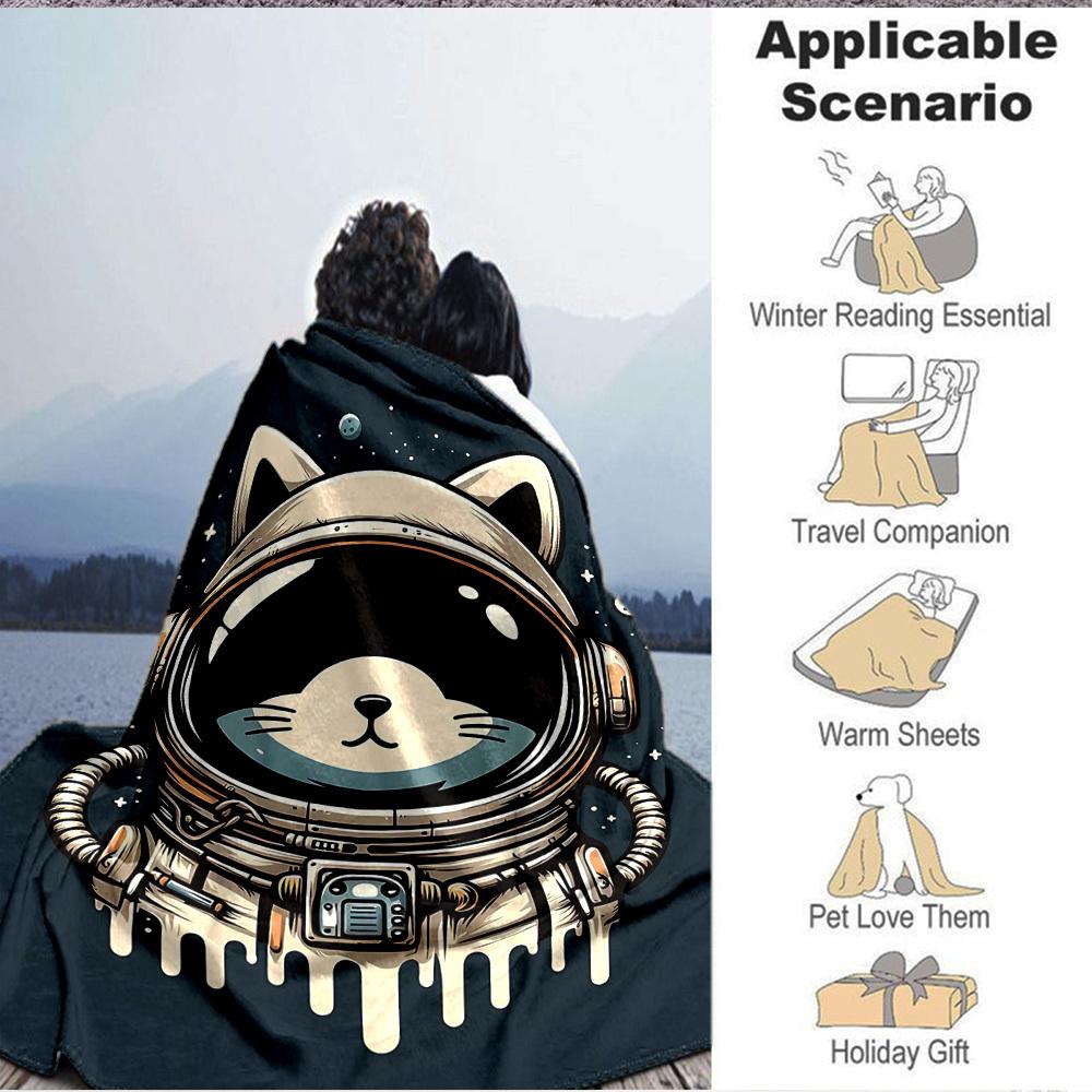 1pc SpaceKitty Lightweight Flannel Blanket, Comfortable and Warm Blanket, for Office and Camping Sofa Bed004
