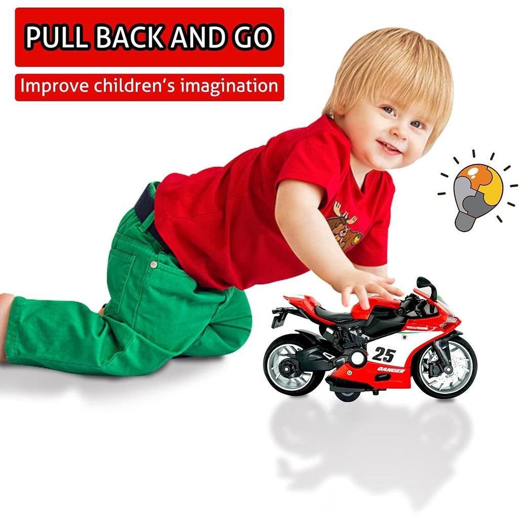 1/12 Scale Rapidly Racing 25DS Motorcycle Toy,Pull Back Vehicles,Alloy Toy Motorcycle with Sound and Light,Motorcycle Replica for Kids 3-9