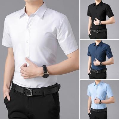 Męska letnia koszula z obniżonym kołnierzykiem Jednolity kolor Jednorzędowy Plus rozmiar Slim Fit Cardigan Krótkie rękawy Długość średnia Casual Business Men Top biurowy