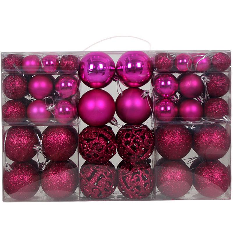 100-Piece Set of 3-6cm Shiny & Matte Pink Christmas Ornaments In PVC Box