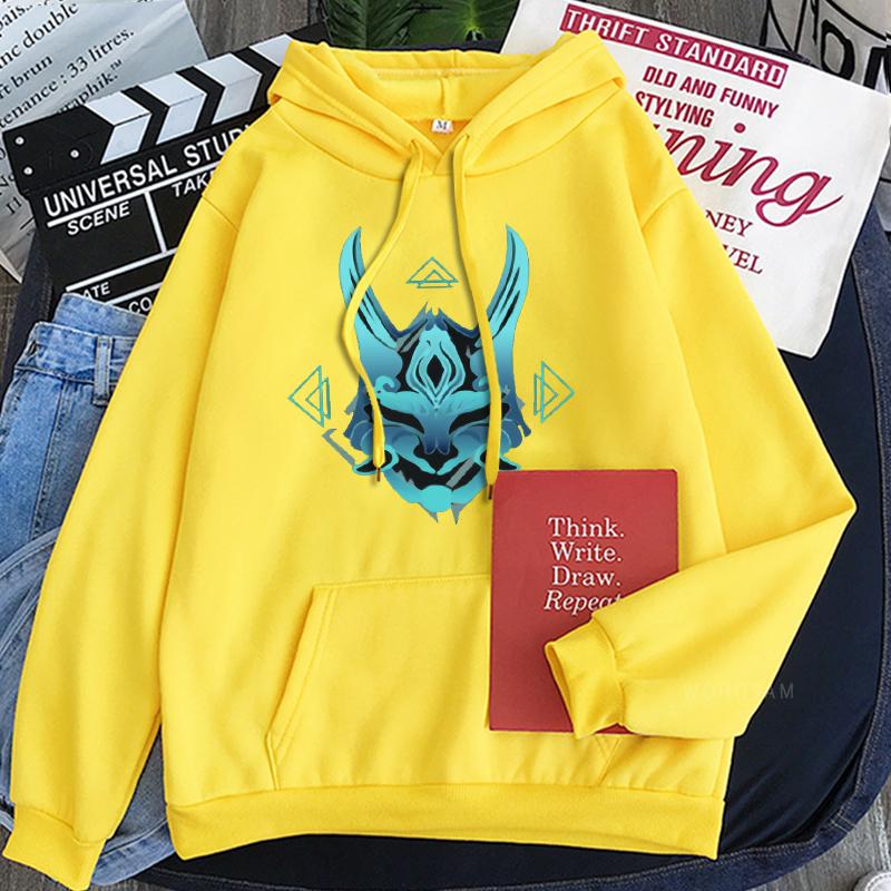 Genshin Impact Hoodies Harajuku Ästhetik Xiao Maske Fangs Grafik Streetwear Langarm Männer Winter Warme Patchwork Sweatshirts