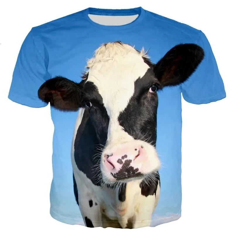 Summer Popular Cute And Fun Animal Cow Print Men's Casual Fashion T-shirt With Round Neck Plus Size Comfortable Short Sleeves