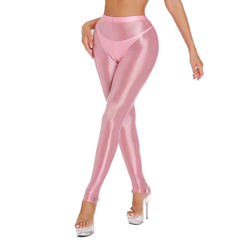 Womens Plus Size Glossy Stirrup Leggings High Waist Elastic Waist Tummy Control Gym Yoga Workout Pants