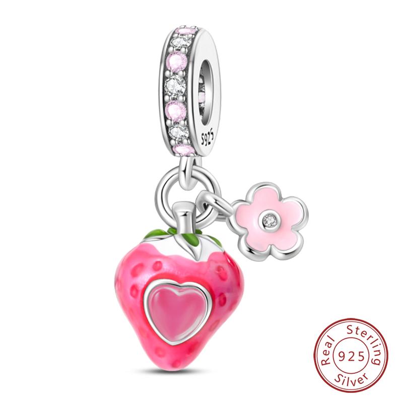 Fit 925 Silver Charms Beads Little Bear Lamb Little Flying Pig Pink Charms For Women DIY Birthday Jewelry Gift