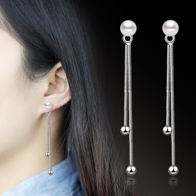 Pearl Tassel Long Women's Earline Earrings Silver Jewelry Simple Pearl Earrings